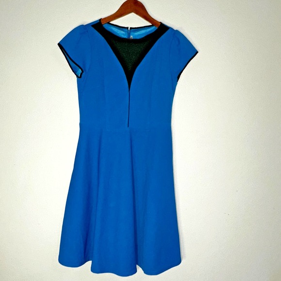 Dresses & Skirts - Fit & Flare‎ Womens Dress Medium Blue Royal Black Lining See Thru Front Back Zip